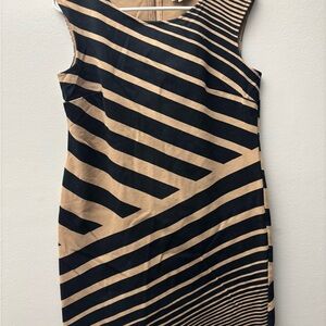 Ann Taylor Loft Brown Black Stripe Zip Dress Career Cocktail Size 8 Petites
